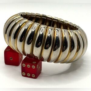 Vintage 1950 Napier Macaroni Expansion Bracelet-Rib Goldtone MCM Stretch Bangle